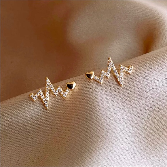 "Warrior" Heartbeat Diamond Minimalist EKG Everyday Nurse/Doctor Stud Earrings - Picture 1 of 9